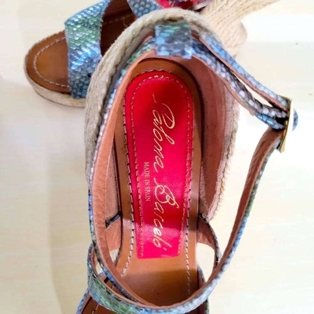 Paloma Barcelo Snakeskin Espadrille Wedge Sandals